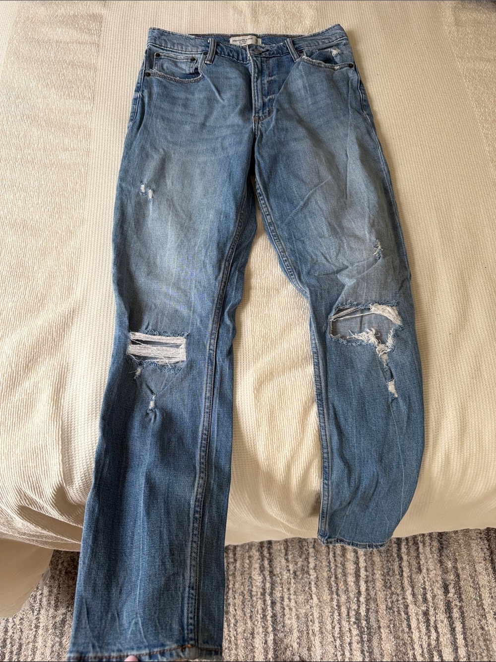 Abercrombie & Fitch Light Blue High Rise Ripped Jeans